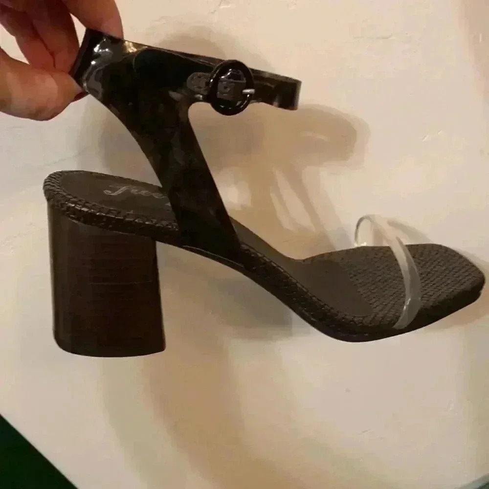 Free People Strappy Jelly Block Heel faux Snakeskin new
